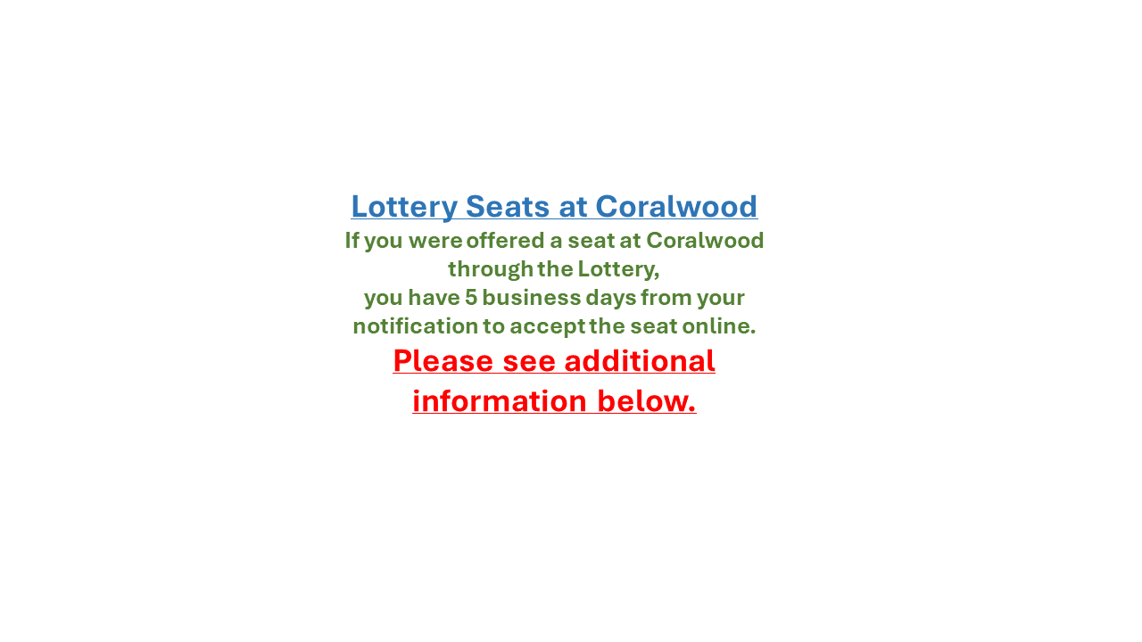 Information for parents who applied to Coralwood